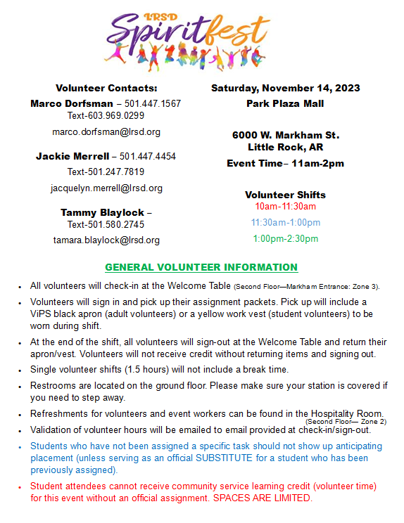 General Info for Spiritfest Volunteers